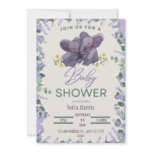 Lavender Elephant Baby Dusche Einladung