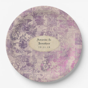 Lavender Ephemera Damask Wedding Pappteller