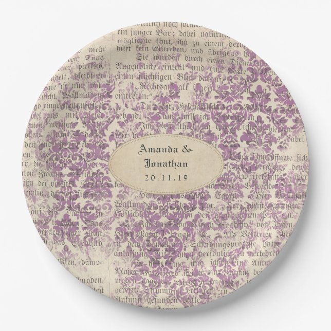 Lavender Ephemera Wedding Pappteller (Vorderseite)