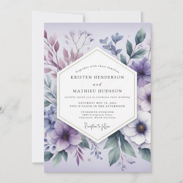 Lavender Ethereal Botanicals Wedding Einladung (Vorderseite)