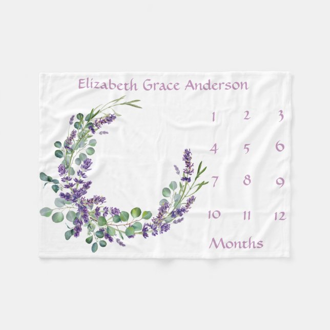 Lavender Eucalyptus Baby Milestone Growth Tracker Fleecedecke (Vorderseite (Horizontal))