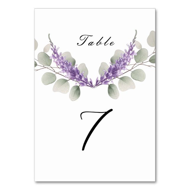 Lavender Eucalyptus Blätter Wedding Tischnummer (Vorderseite)