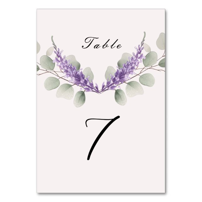 Lavender Eucalyptus Blätter Wedding Tischnummer (Vorderseite)
