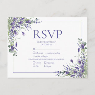 Lavender Eucalyptus Botanical Script Wedding RSVP Einladungspostkarte