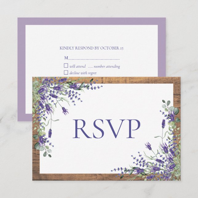 Lavender Eucalyptus Botanical Wood Wedding RSVP (Vorne/Hinten)