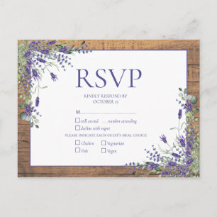 Lavender Eucalyptus Botanical Wood Wedding RSVP Einladungspostkarte