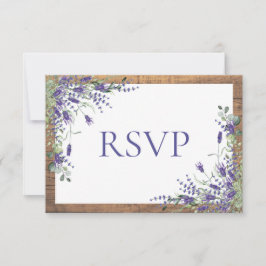 Lavender Eucalyptus Botanical Wood Wedding RSVP Karte