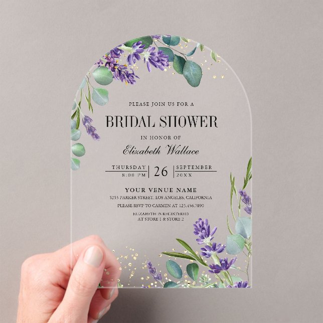 Lavender Eucalyptus Bridal Shower Acryleinladungen (Insitu (Handheld))