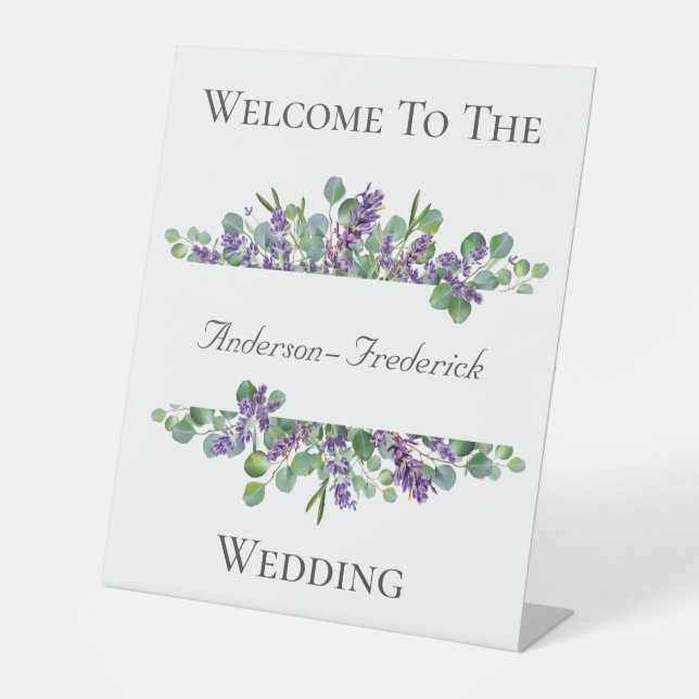 Lavender Eucalyptus Elegante Wedding Welcome Sign Sockelschild (Vorderseite)