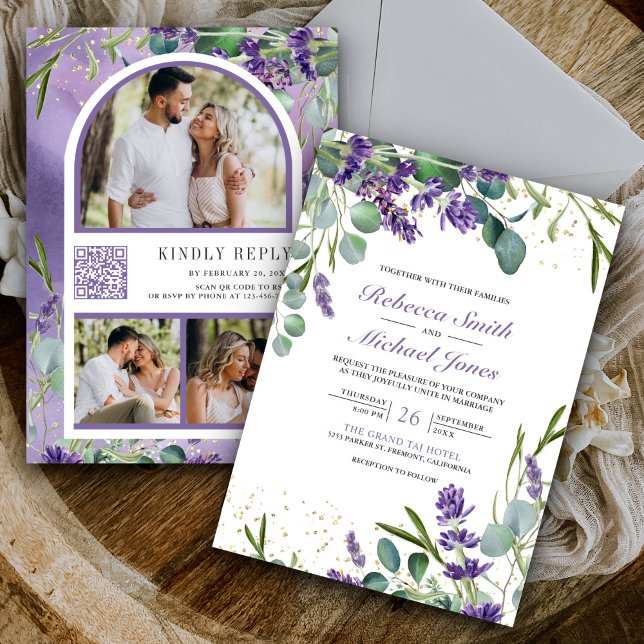 Lavender Eucalyptus Foto Collage QR Code Hochzeit Einladung (Von Creator hochgeladen)