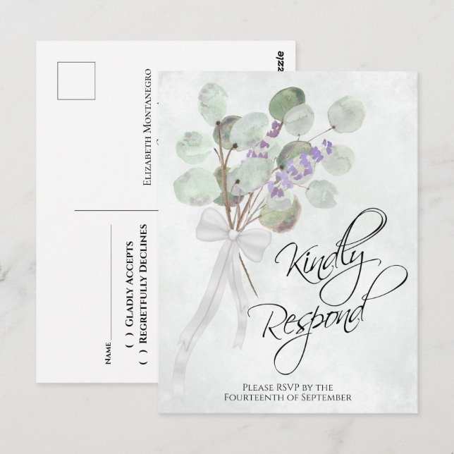 Lavender Eucalyptus Kindly Respond Wedding RSVP Postkarte (Vorne/Hinten)
