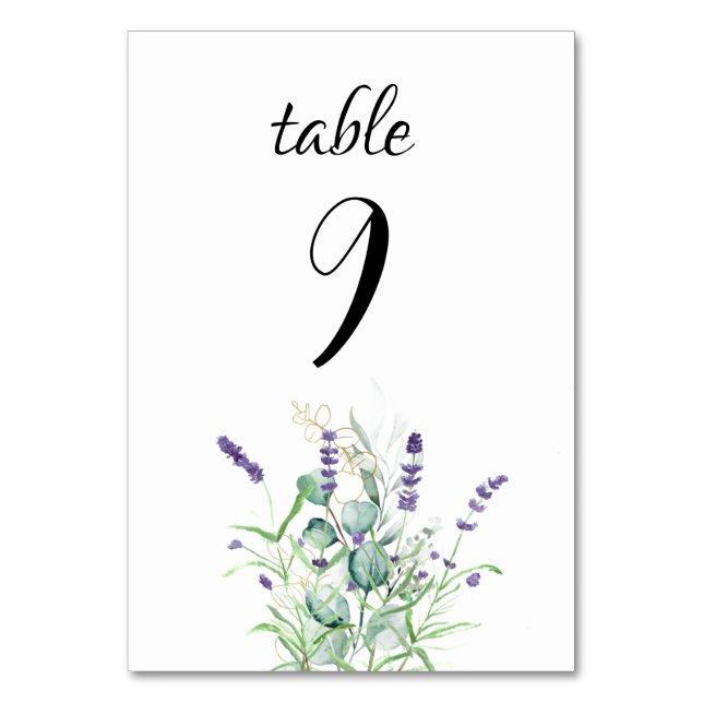 Lavender Eucalyptus Purple Flowers Wedding Tischnummer (Vorderseite)