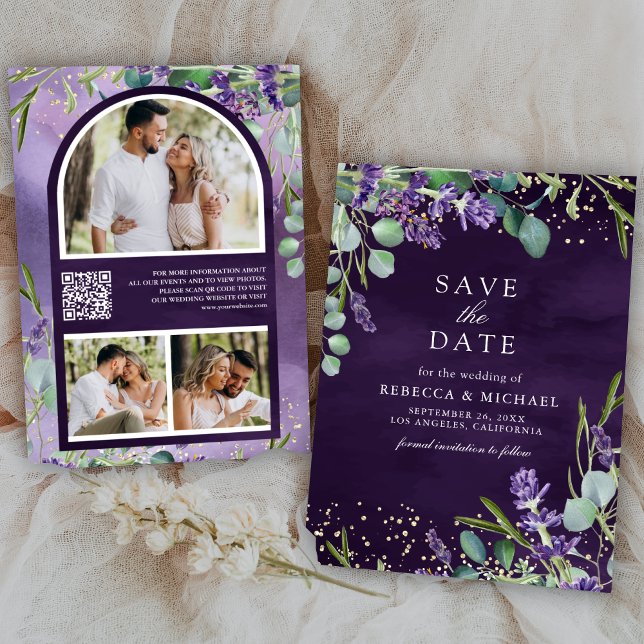 Lavender Eucalyptus QR Foto Lila Hochzeit Save The Date (Von Creator hochgeladen)