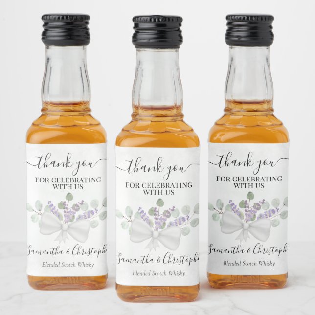 Lavender Eucalyptus Rustic Wedding Danke Mini Alkoholflaschenetikett (Flaschen)