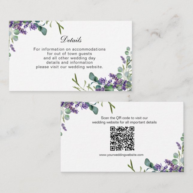 Lavender Eucalyptus Wedding Details Enclosure Card Begleitkarte (Vorne/Hinten)