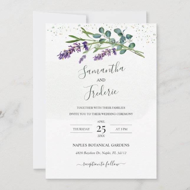 Lavender Eucalyptus Wedding Einladung (Vorderseite)