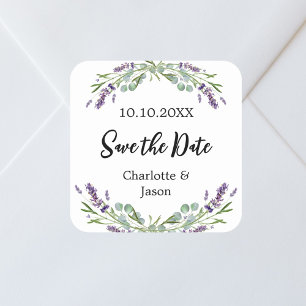 Lavender eucalyptus wedding Save the Date Quadratischer Aufkleber