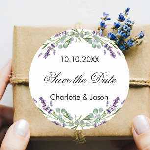 Lavender eucalyptus wedding Save the Date Runder Aufkleber
