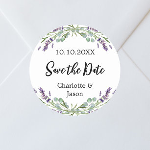 Lavender eucalyptus wedding Save the Date Runder Aufkleber