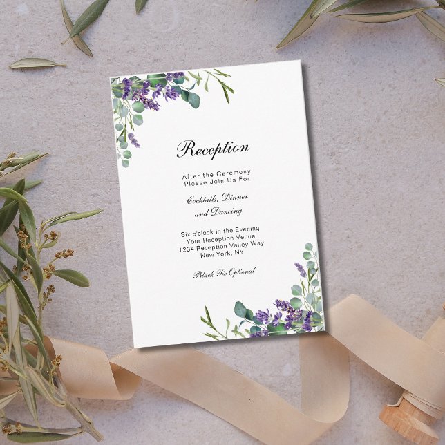 Lavender Eucalytus Floral Wedding Reception Begleitkarte (Lavender Eucalyptus Greenery Wedding Reception Card. Watercolor, Elegant Trendy)