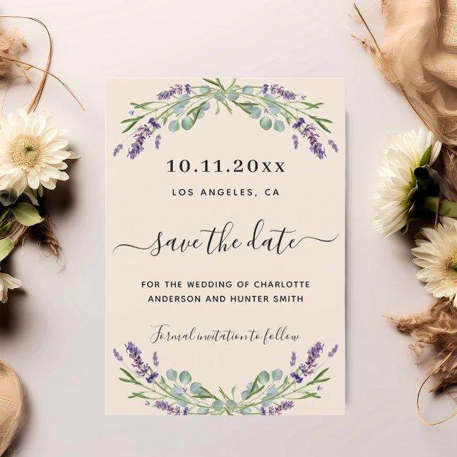 Lavender Eukalyptus beige Hochzeit speichern Sie d Save The Date (Von Creator hochgeladen)