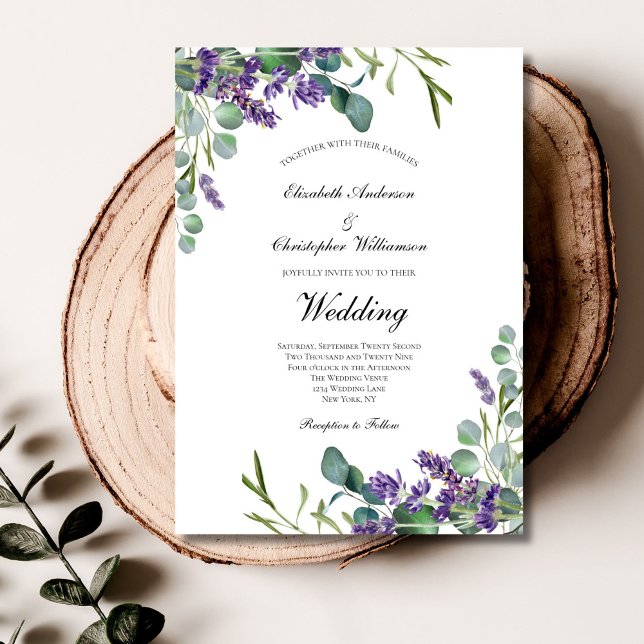 Lavender Eukalyptus Floral Botanische Hochzeit Einladung (Lavender Eucalyptus Elegant Formal Wedding Invitation. Printed or Digital)