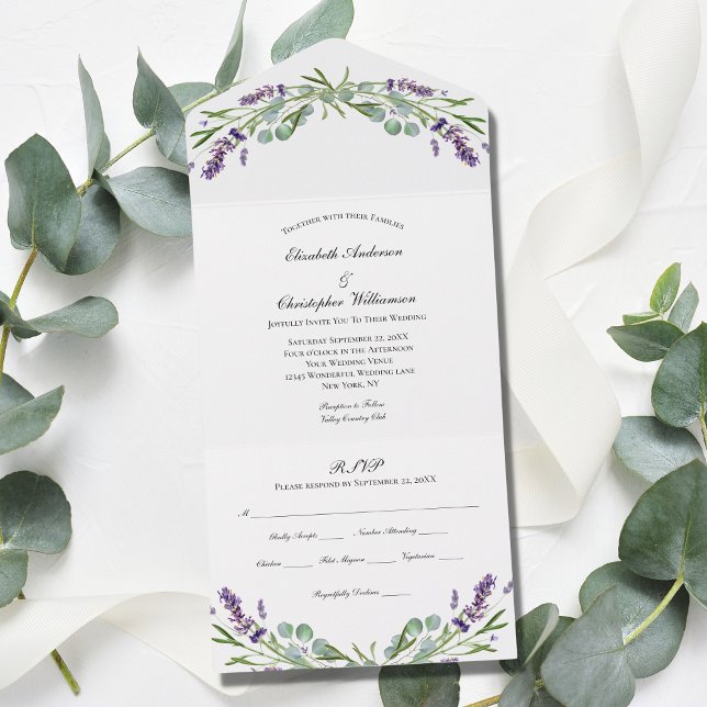 Lavender Eukalyptus Floral Trifold Wedding All In One Einladung (Von Creator hochgeladen)