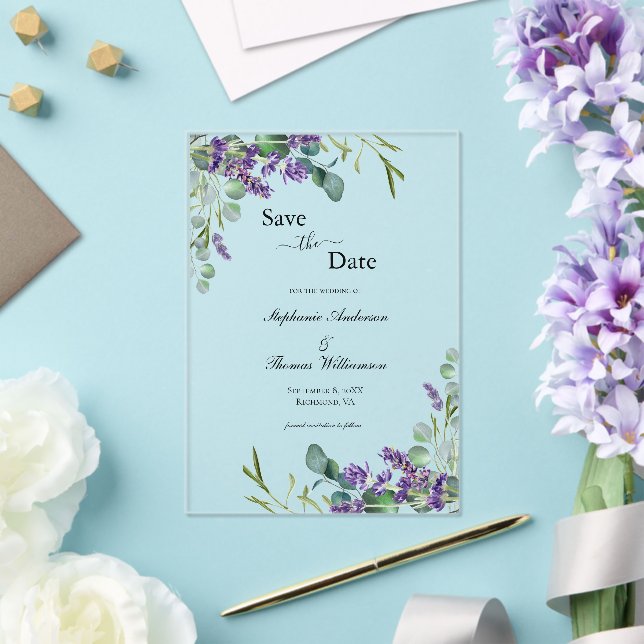 Lavender Eukalyptus Floral Wedding Save the Date Acryleinladungen (In Situ (Hochzeit))