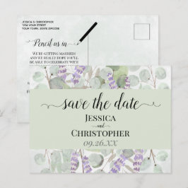 Lavender & Eukalyptus Green Wedding Speichern Sie Ankündigungspostkarte