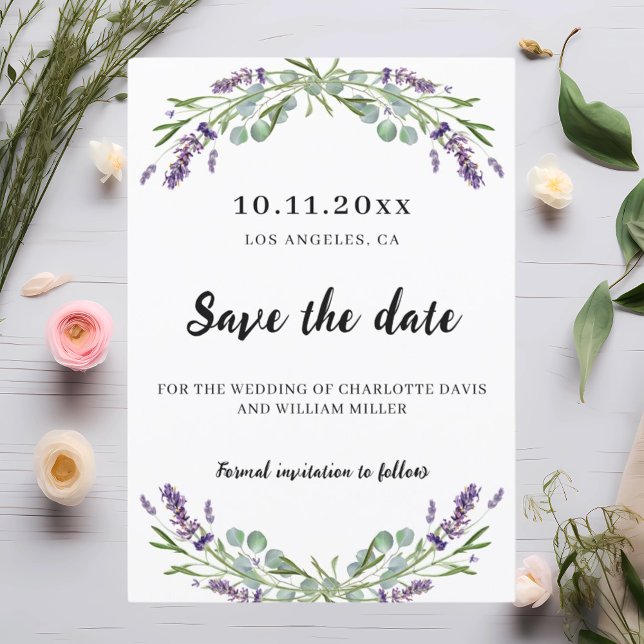 Lavender Eukalyptus Hochzeit speichern Sie das Dat Save The Date (Von Creator hochgeladen)