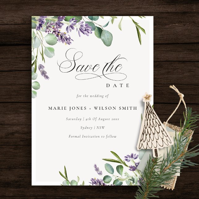 Lavender Eukalyptus Leafy Bunch Save the Date Card Dankeskarte (Von Creator hochgeladen)