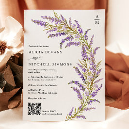 Lavender Fall autumn floral watercolor QR wedding  Einladung