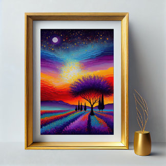 Lavender Field in Frankreich - Provence by Night Poster