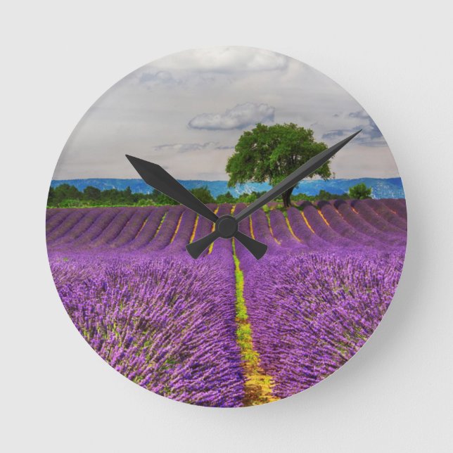 Lavender Field landschaftlich, Frankreich Runde Wanduhr (Vorderseite)