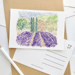 Lavender Fields France Watercolor Travel Postcard Einladungspostkarte<br><div class="desc">Eine wunderschön bemalte Aquarellpostkarte mit Lavendelfeldern in der Provence,  Frankreich.</div>