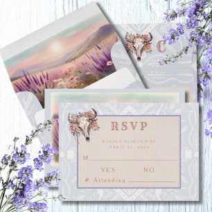 Lavender Fields of Blue Western Wedding RSVP Karte
