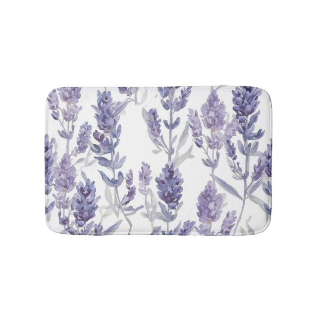 Lavender Fields | Purple Watercolor Flower Pattern Badematte (Vorderseite)
