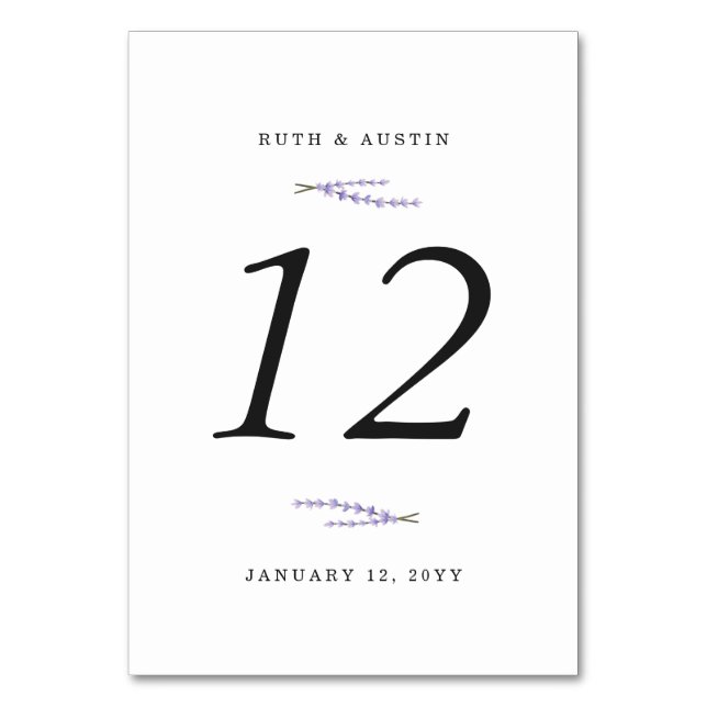 Lavender Fields-Tischnummer Tischnummer (Vorderseite)