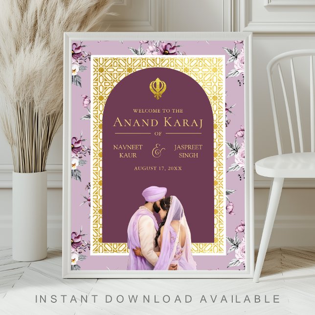 Lavender Floral Anand Karaj Wedding Welcome Sign Poster (Von Creator hochgeladen)