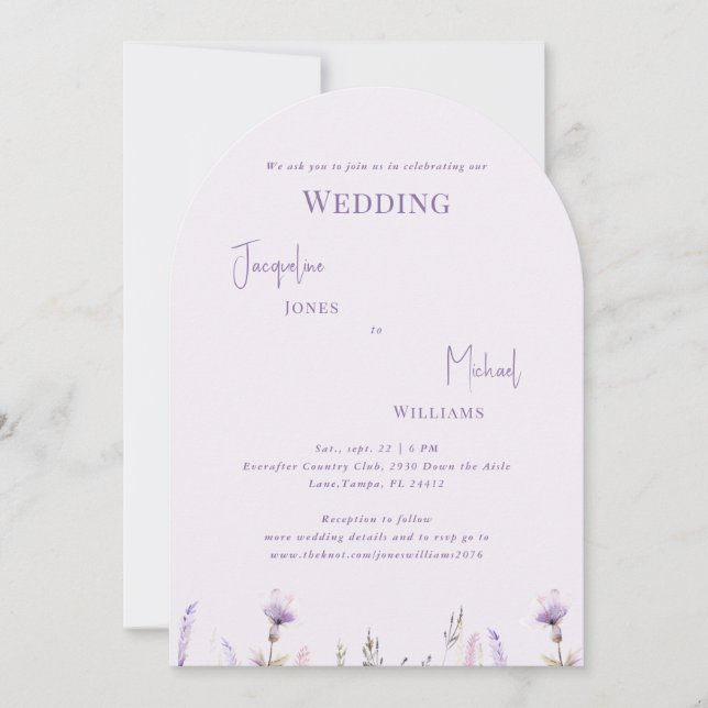 Lavender Floral Arched Wedding Einladung (Vorderseite)