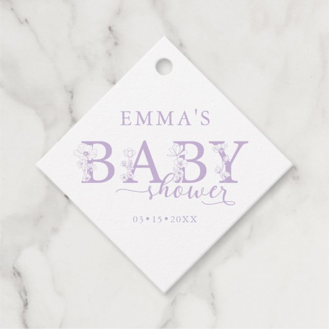 Lavender Floral Baby Shower | Elegant Wildflower Geschenkanhänger (Vorderseite)