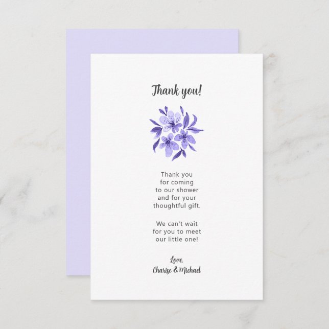 Lavender Floral Babydusche vielen Dank Dankeskarte (Vorne/Hinten)