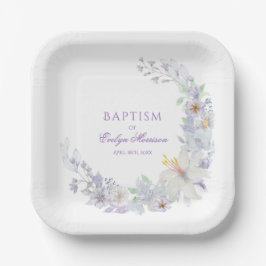 Lavender Floral Baptism Paper Plates Pappteller