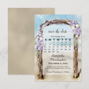 Lavender Floral Beach Arbor & Calendar Wedding Save The Date