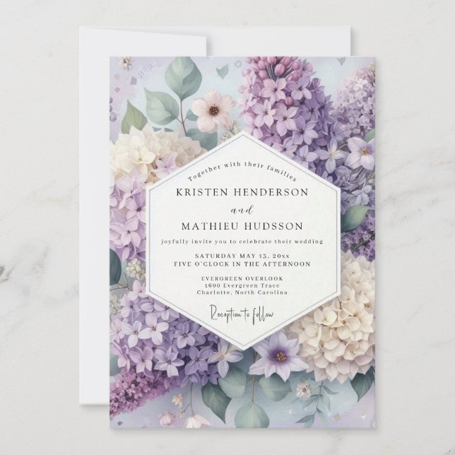 Lavender Floral Bloom Wedding Einladung (Vorderseite)
