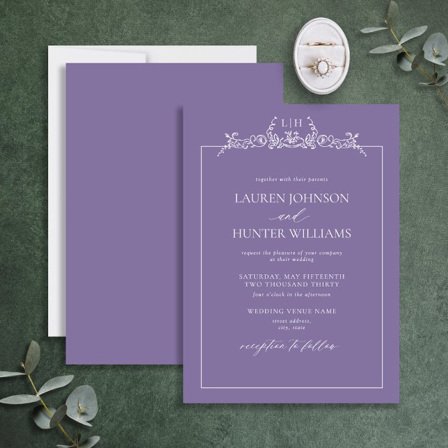 Lavender Floral Border Monogram Wedding Einladung (Von Creator hochgeladen)
