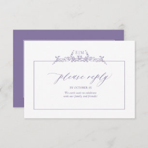 Lavender Floral Border Monogram Wedding RSVP Karte