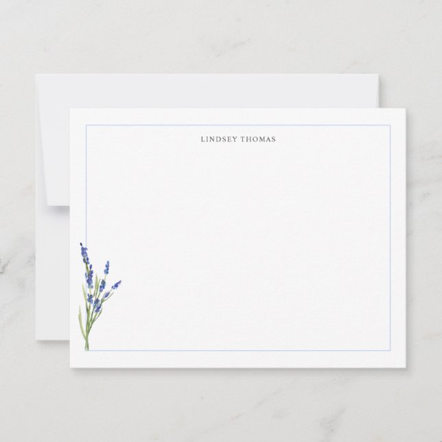 Lavender Floral Border Personalized Stationery Mitteilungskarte (Vorderseite)