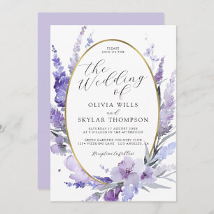 Lavender Floral Botanical Lilac Gold Wedding Einladung