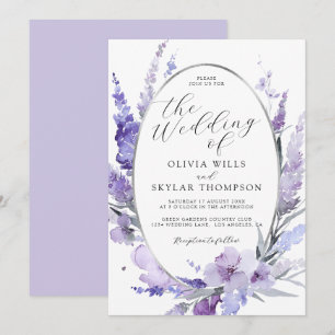 Lavender Floral Botanical Lilac Silver Wedding Einladung